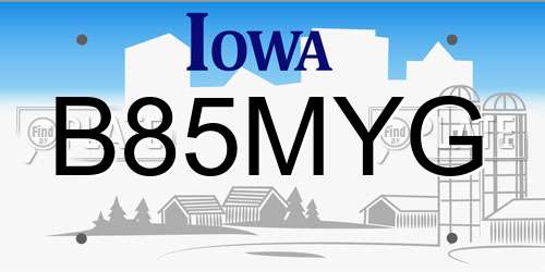 B85MYG Iowa License Plate