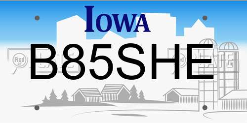 B85SHE Iowa License Plate