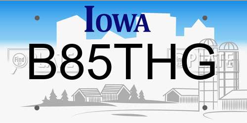 B85THG Iowa License Plate