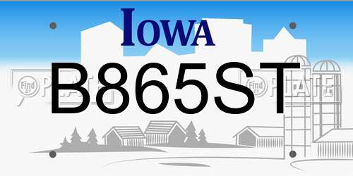 B865ST Iowa License Plate