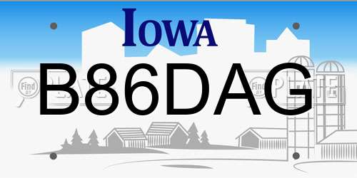 B86DAG Iowa License Plate