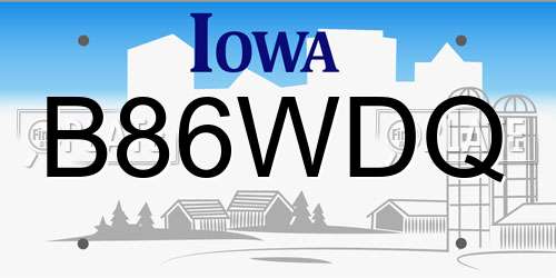 B86WDQ Iowa License Plate
