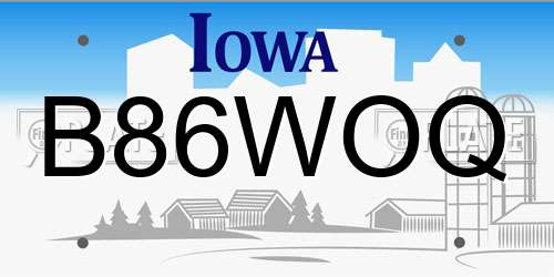 B86WOQ Iowa License Plate