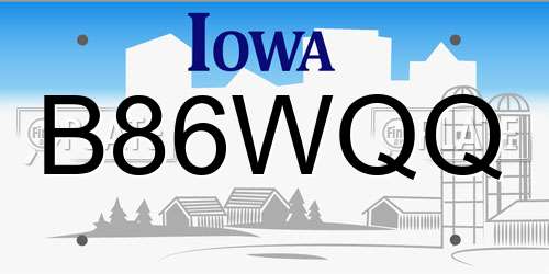 B86WQQ Iowa License Plate