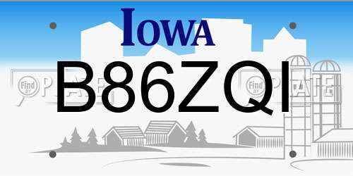 B86ZQI Iowa License Plate
