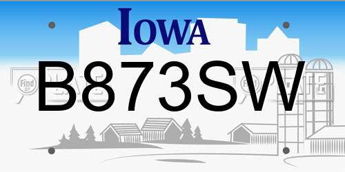 B873SW Iowa License Plate
