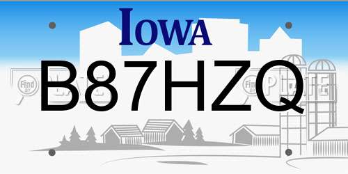 B87HZQ Iowa License Plate