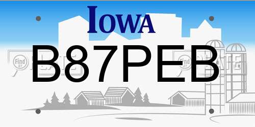 B87PEB Iowa License Plate