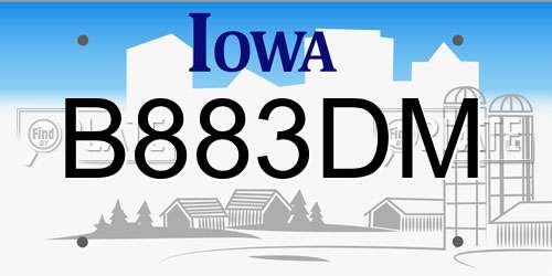 B883DM Iowa License Plate