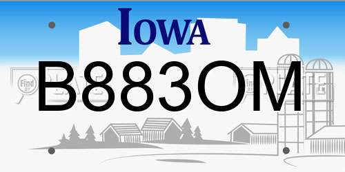 B883OM Iowa License Plate