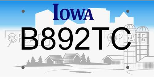 B892TC Iowa License Plate