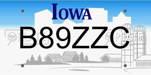 B89ZZC Iowa License Plate