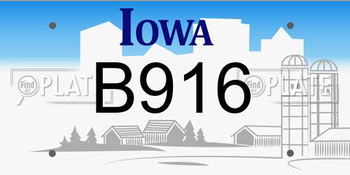 B916 Iowa License Plate