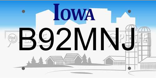 B92MNJ Iowa License Plate
