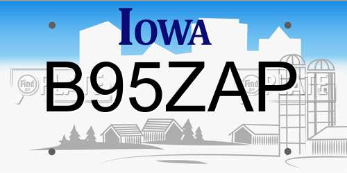 B95ZAP Iowa License Plate
