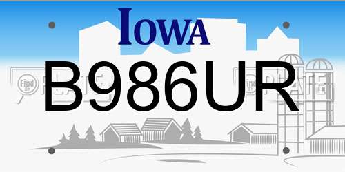 B986UR Iowa License Plate