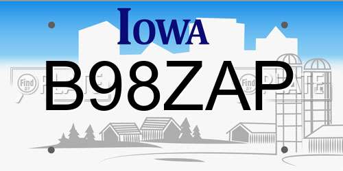 B98ZAP Iowa License Plate