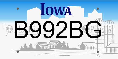 B992BG Iowa License Plate