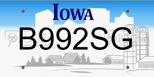 B992SG Iowa License Plate