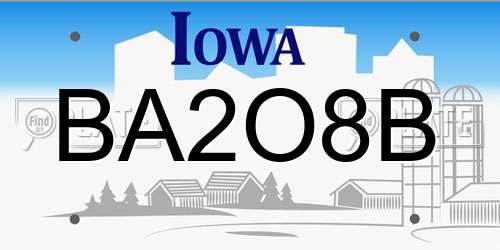 BA2O8B Iowa License Plate