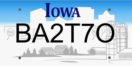 BA2T7O Iowa License Plate