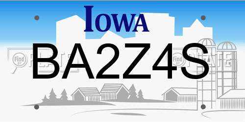 BA2Z4S Iowa License Plate