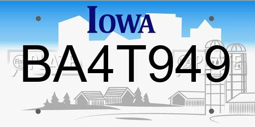 BA4T949 Iowa License Plate