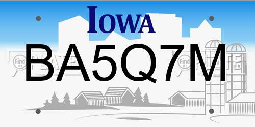 BA5Q7M Iowa License Plate