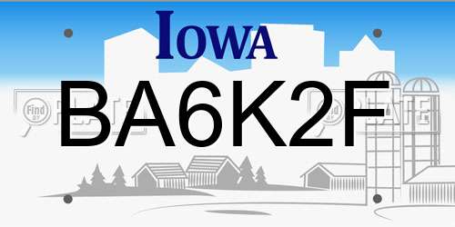 BA6K2F Iowa License Plate