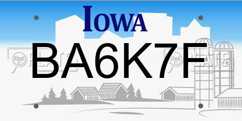 BA6K7F Iowa License Plate