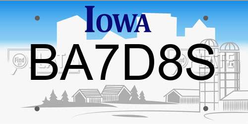 BA7D8S Iowa License Plate