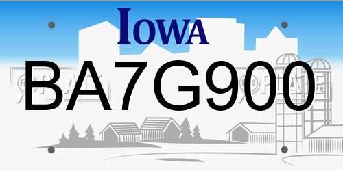BA7G900 Iowa License Plate