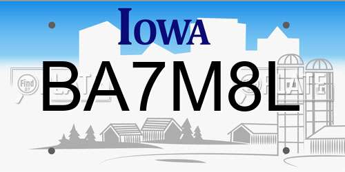 BA7M8L Iowa License Plate