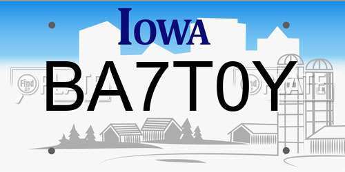 BA7T0Y Iowa License Plate