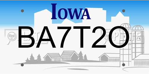 BA7T2O Iowa License Plate