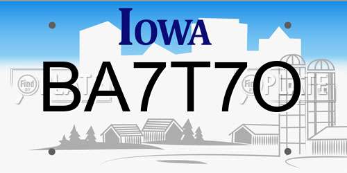 BA7T7O Iowa License Plate