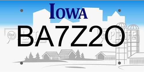 BA7Z2O Iowa License Plate