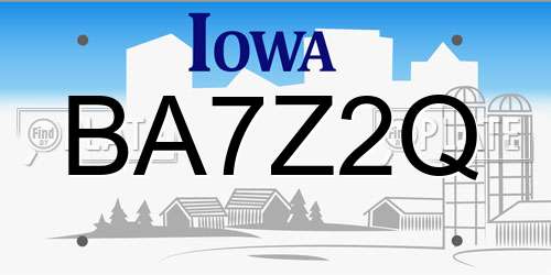 BA7Z2Q Iowa License Plate