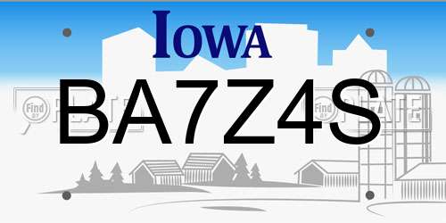 BA7Z4S Iowa License Plate