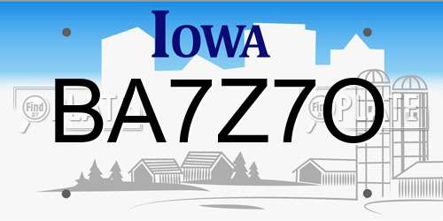 BA7Z7O Iowa License Plate