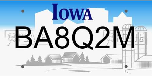 BA8Q2M Iowa License Plate