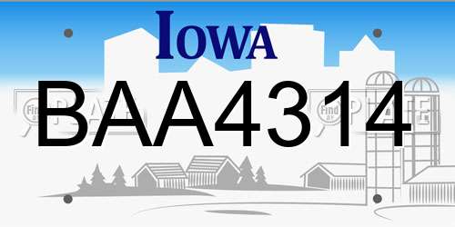 BAA4314 Iowa License Plate