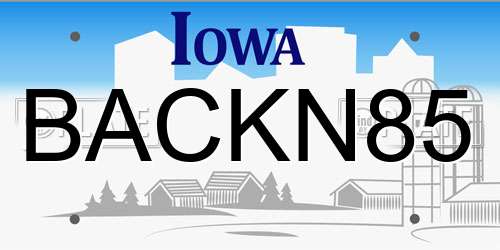 BACKN85 Iowa License Plate