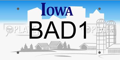 BAD1 Iowa License Plate