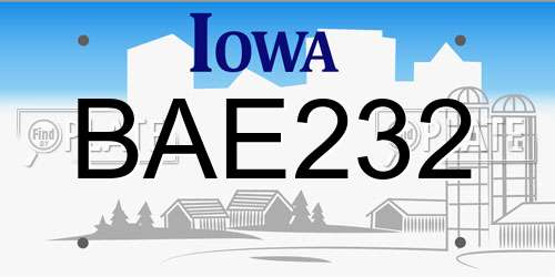 BAE232 Iowa License Plate
