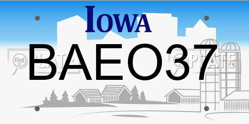BAEO37 Iowa License Plate