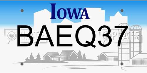 BAEQ37 Iowa License Plate