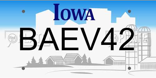 BAEV42 Iowa License Plate