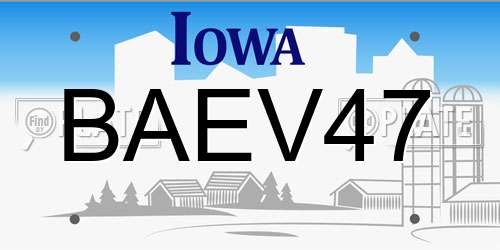 BAEV47 Iowa License Plate