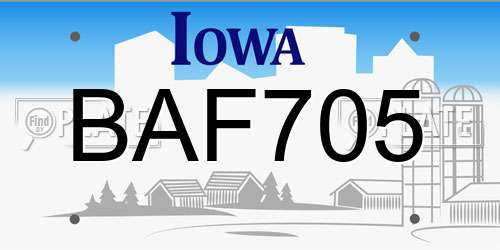 BAF705 Iowa License Plate